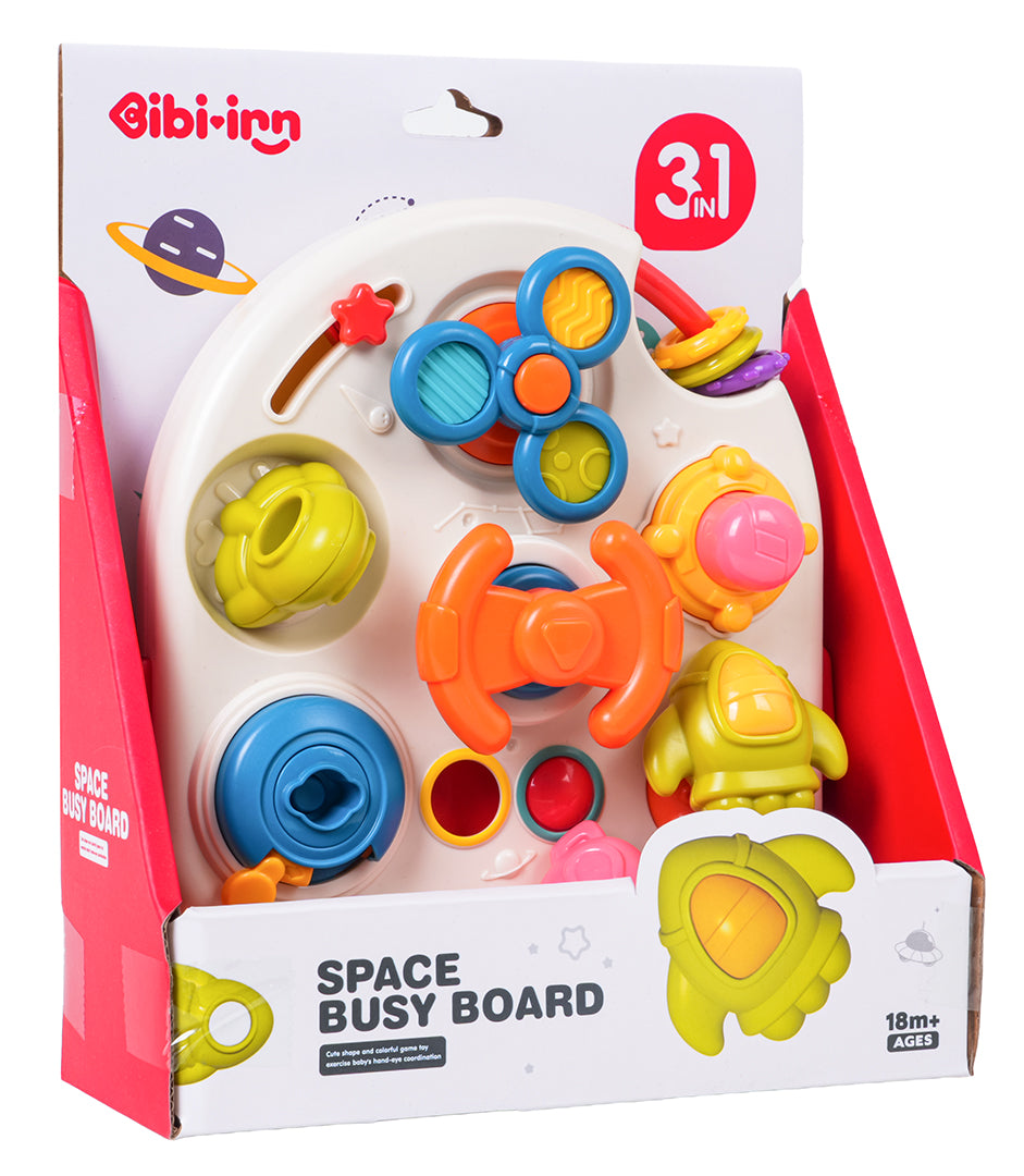 Attīstošā aktivitāšu rotaļlieta Space Busy Board 3 in 1, 18m+, iepakojumā