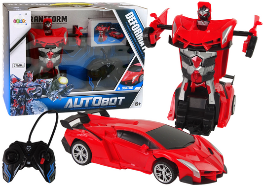Sarkans auto robots 2 vienā ar tālvadības pulti, gaismas un skaņas efektiem