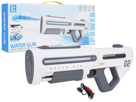 Balta automātiska elektriskā ūdens pistole ar gaismas funkciju un uzlādes kabeli