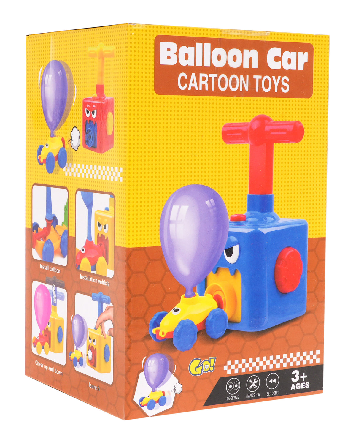 Balonu darbināms rotaļu auto ar pumpi, iepakojums