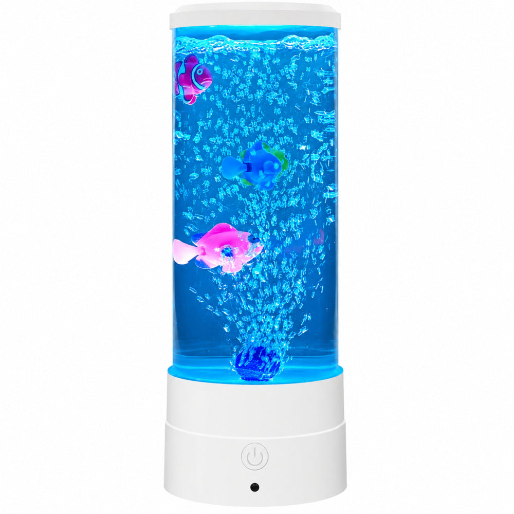 Balta LED RGB akvārija naktslampiņa ar zivtiņām un burbuļu efektu