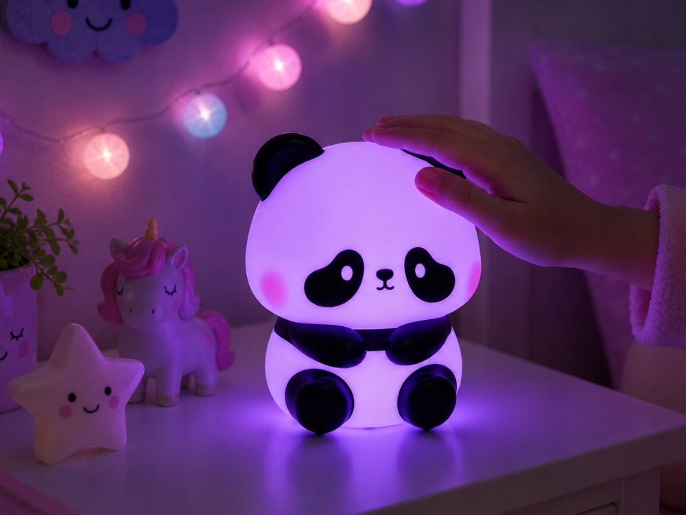 Bērns ar pieskārienu maina silikona pandas LED RGB naktslampiņas gaismas režīmu