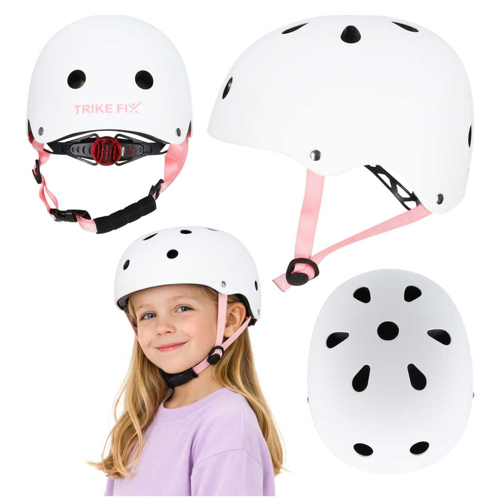 Balta bērnu aizsargķivere ar LED apgaismojumu un regulējamu izmēru 48-54 cm