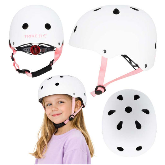 Balta bērnu aizsargķivere ar LED apgaismojumu un regulējamu izmēru 48-54 cm