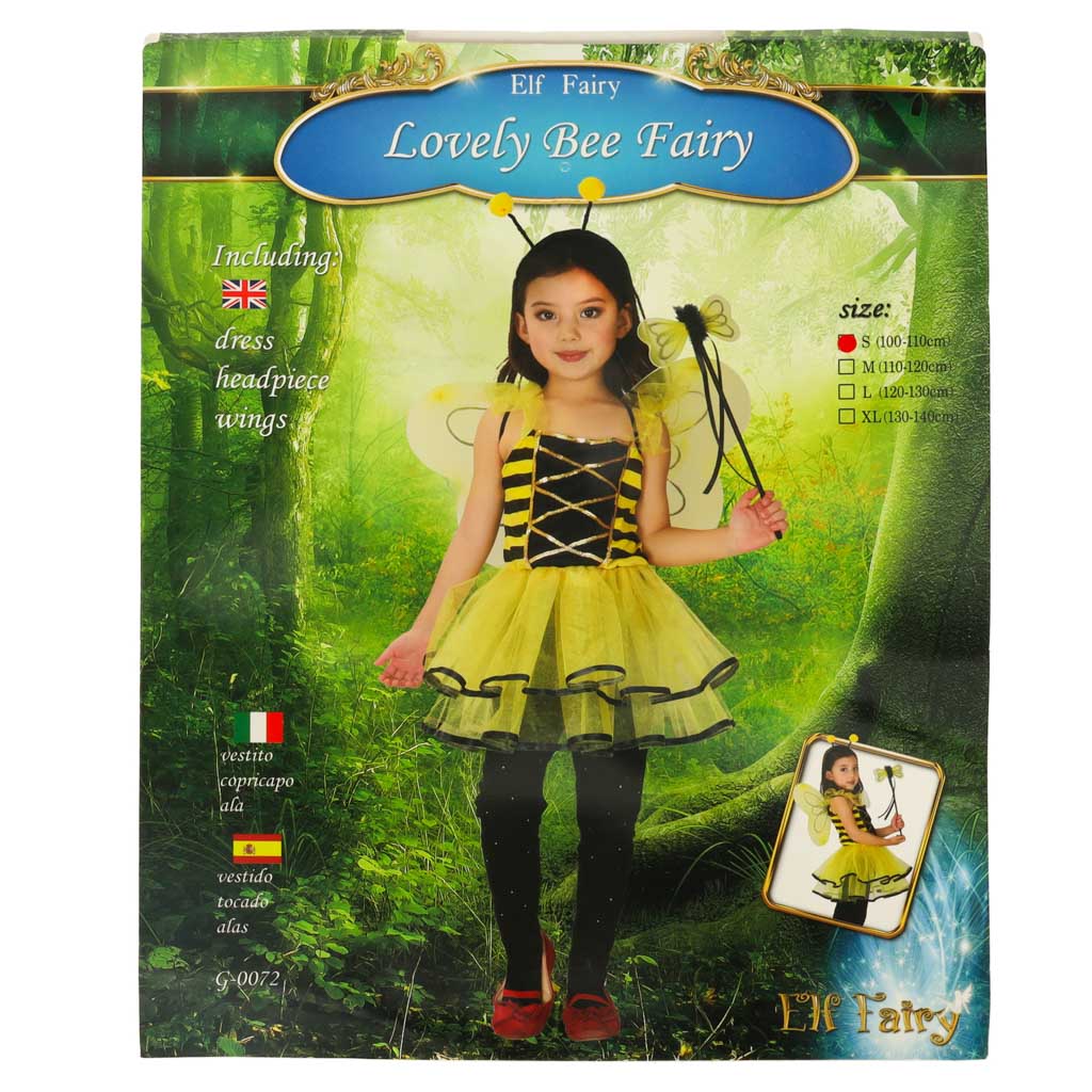 Bērnu bites kostīms iepakojumā — kleita, spārni un stīpiņa ar taustekļiem (Lovely Bee Fairy)