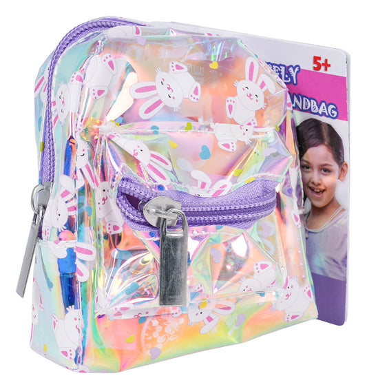 Bērnu kosmētikas komplekta mugursomiņa ar zaķīšu rakstu un spīdīgu virsmu