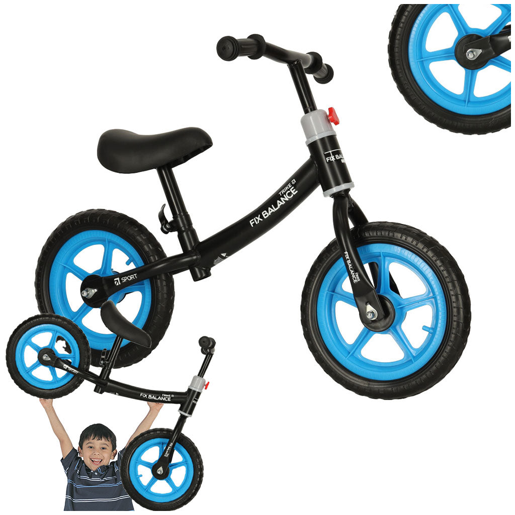 Bērnu līdzsvara velosipēds Trike Fix Balance melns ar ziliem riteņiem