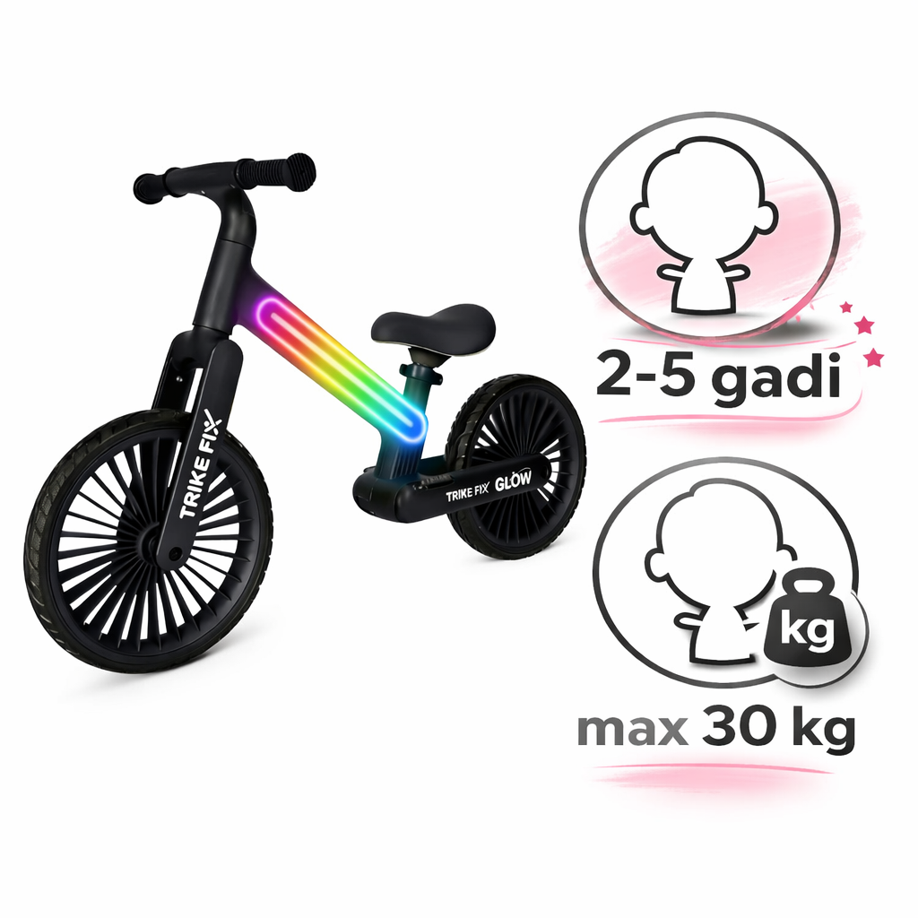 Bērnu līdzsvara velosipēds Trike Fix Glow ar LED apgaismojumu piemērots 2–5 gadiem līdz 30 kg
