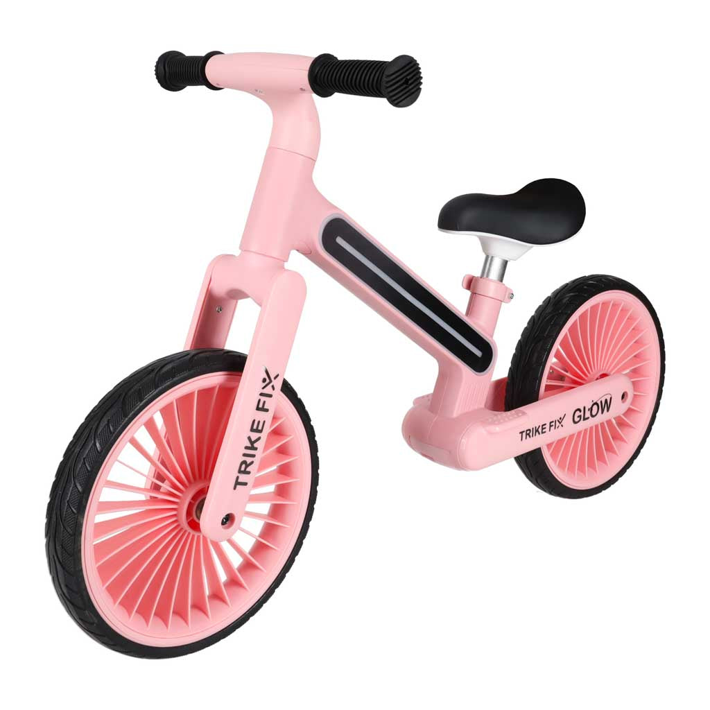 Bērnu līdzsvara velosipēds Trike Fix Glow rozā krāsā ar regulējamu sēdekli