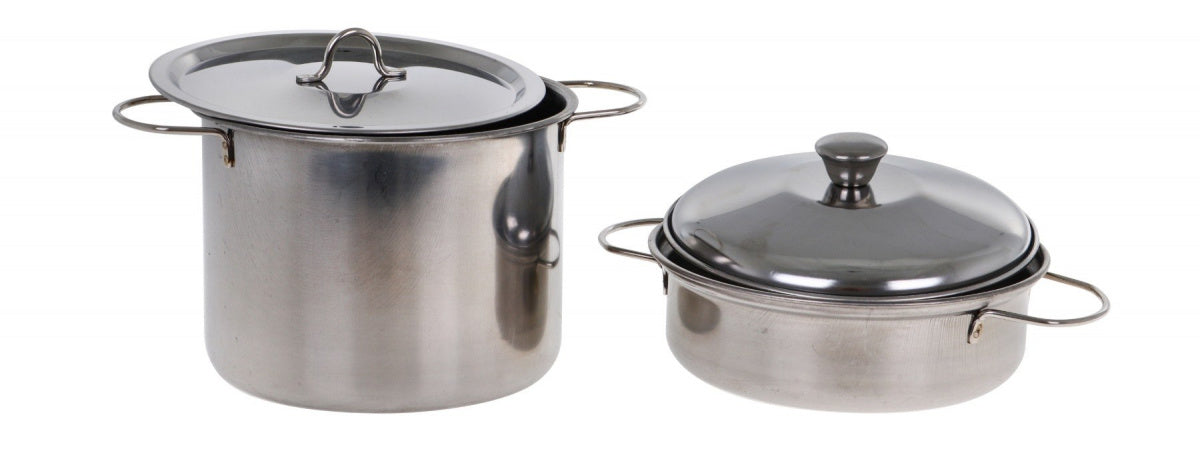 Divi bērnu metāla katli ar vākiem virtuves rotaļām