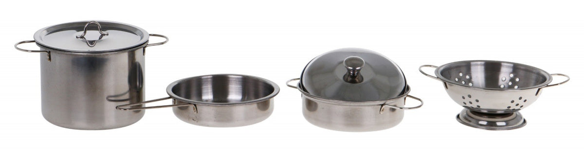 Bērnu metāla katli, panna un caurduris virtuves rotaļām