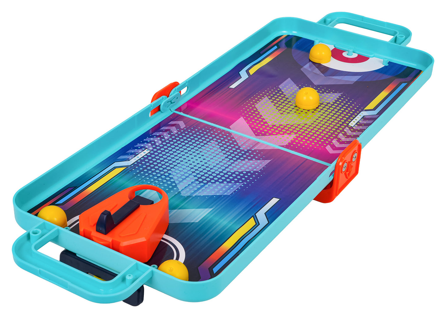 Bērnu mini boulinga spēle ar oranžu bumbiņu palaidēju un krāsainu trasi