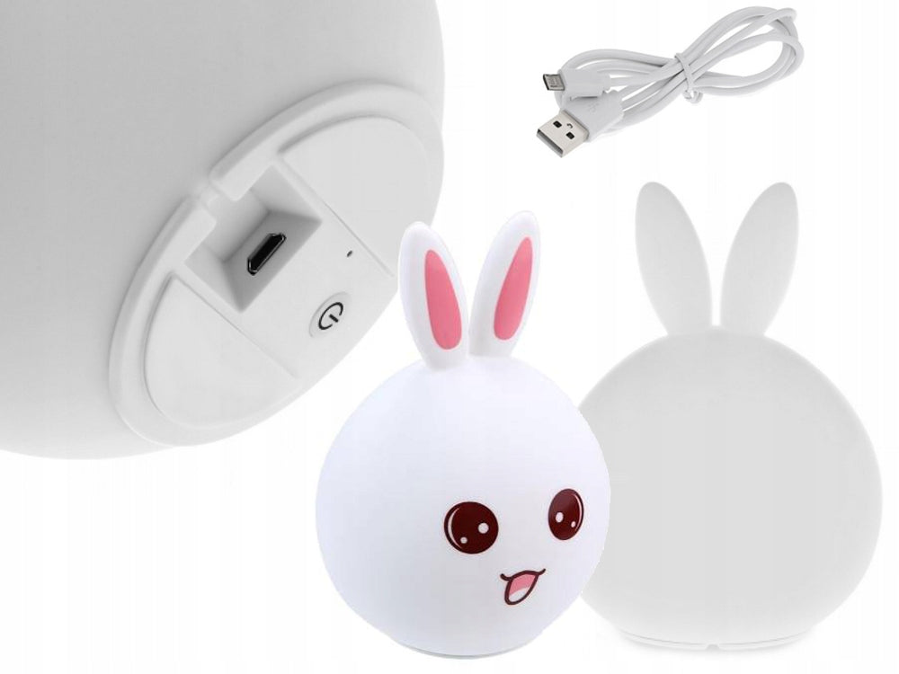 Bērnu naktslampiņa trusīša formā ar USB uzlādes kabeli un ieslēgšanas pogu
