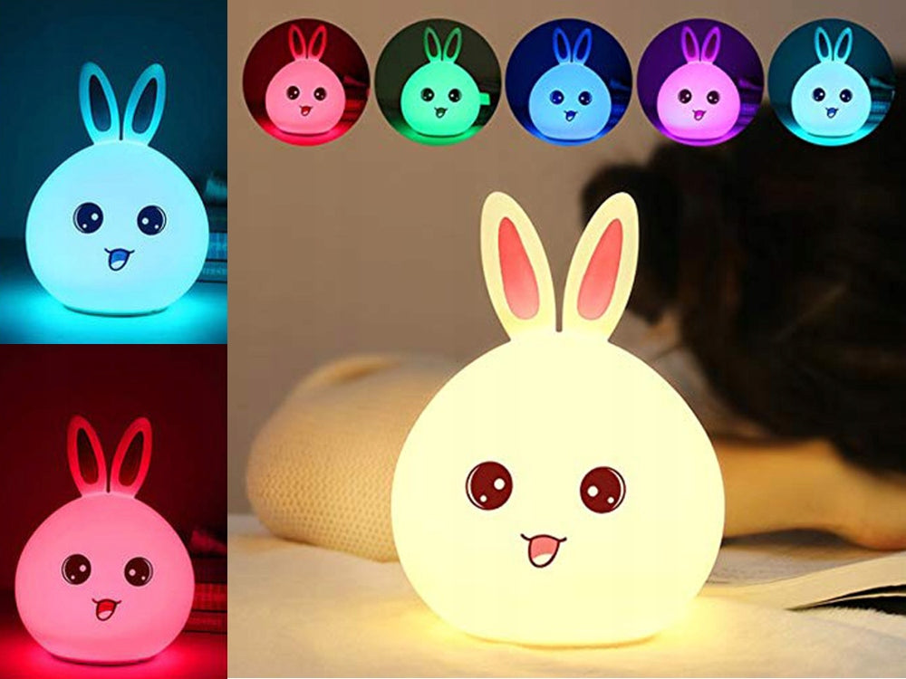 Bērnu RGB naktslampiņa trusīša formā ar maināmām gaismas krāsām