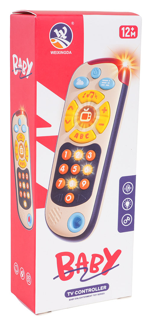 Bērnu rotaļlieta – interaktīvs televizora pults formā ar gaismām un skaņām, piemērota no 12 mēnešiem