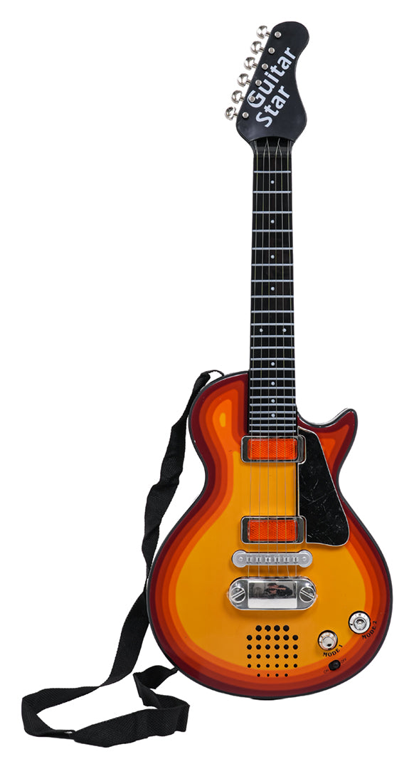 Bērnu rotaļu elektriskā ģitāra ar plecu siksnu oranžā un sarkanā dizainā