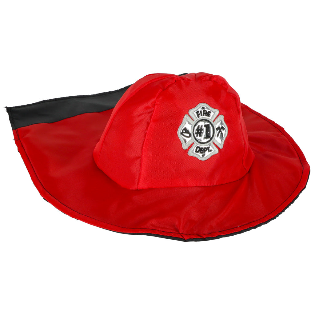 Bērnu ugunsdzēsēja kostīma sarkana cepure ar emblēmu