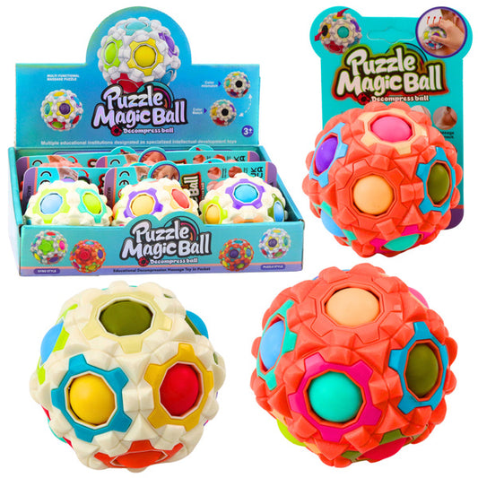 Burvju bumbiņas puzle “Magic Ball” — krāsaina loģikas bumba ar pārvietojamām lodītēm (diametrs 7 cm)