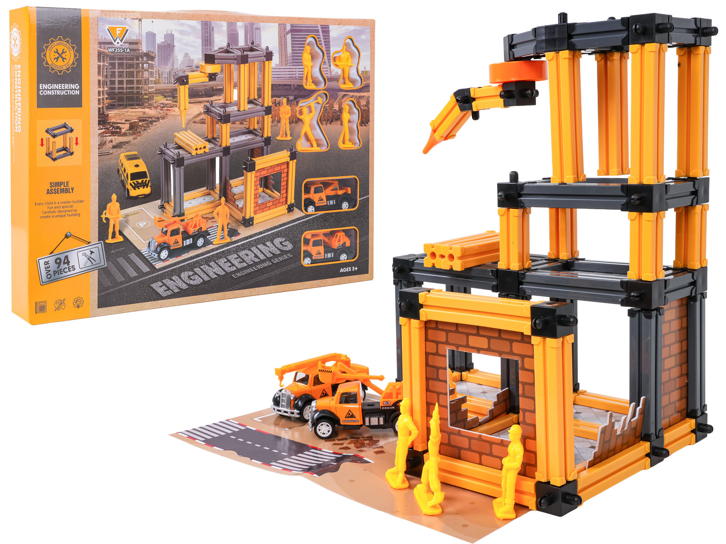 buvlaukuma garazas konstruktors ar celtniecibas masinam un stradnieku figurinam