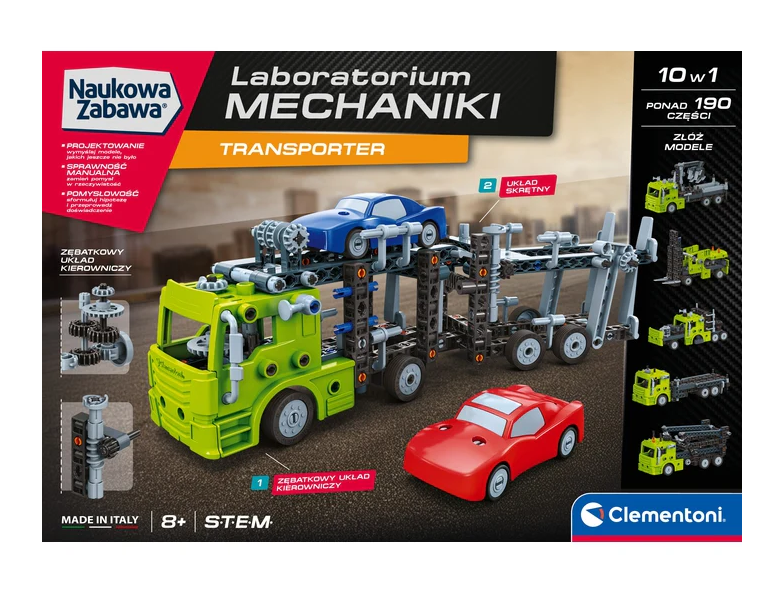 Clementoni konstruktors Mechanics Laboratory auto vedējs, 10 modeļi, 190+ detaļas, 8+, iepakojums