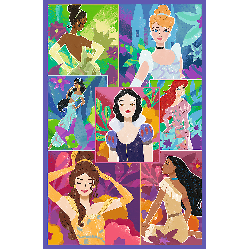 Disney princeses puzle ar princesēm košā kolāžā
