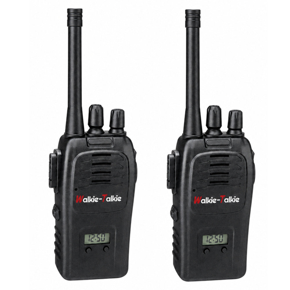 Divas melnas bērnu rācijas Walkie-Talkie ar antenām un digitālo displeju