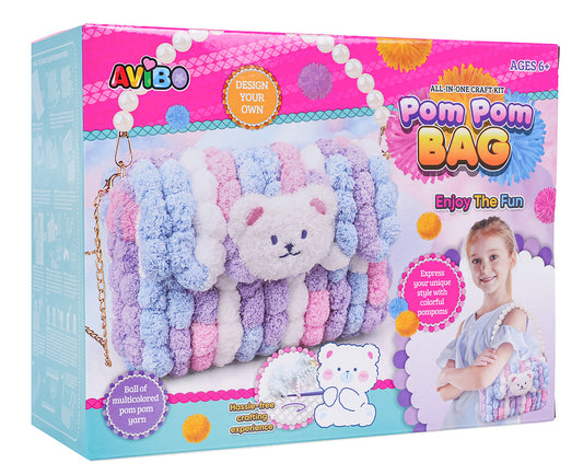 DIY pomponu somiņas komplekts bērniem, mīksta daudzkrāsaina soma ar ķēdīti un aksesuāriem