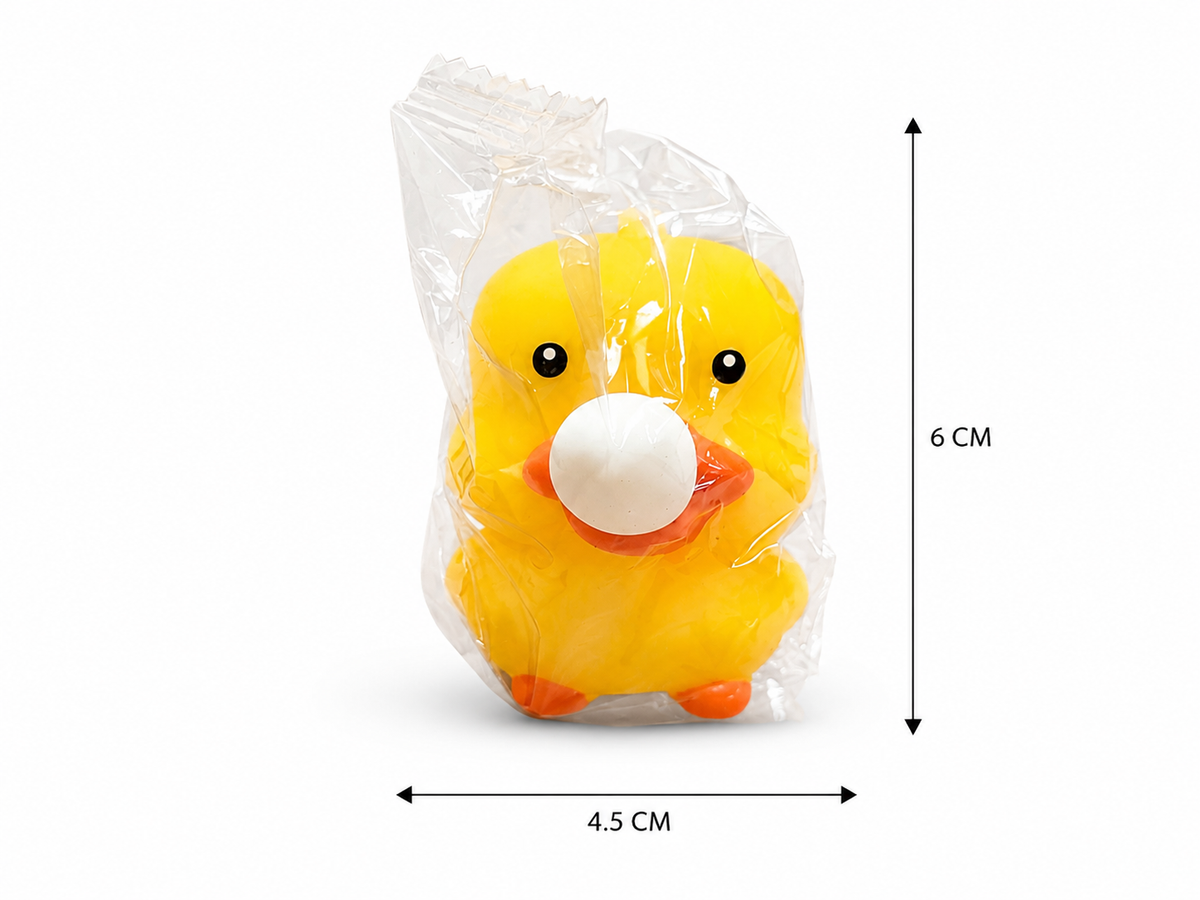 Dzeltena spiežamā pīlītes rotaļlieta iepakojumā, 6 × 4,5 cm