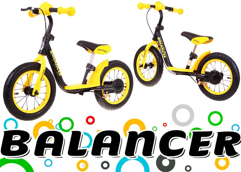Dzelteni melns bērnu balansa ritenis SportTrike Balancer divos skatpunktos