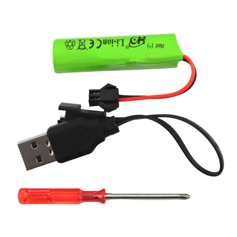 Elektriskās ūdens pistoles akumulators, USB uzlādes vads un skrūvgriezis komplektā