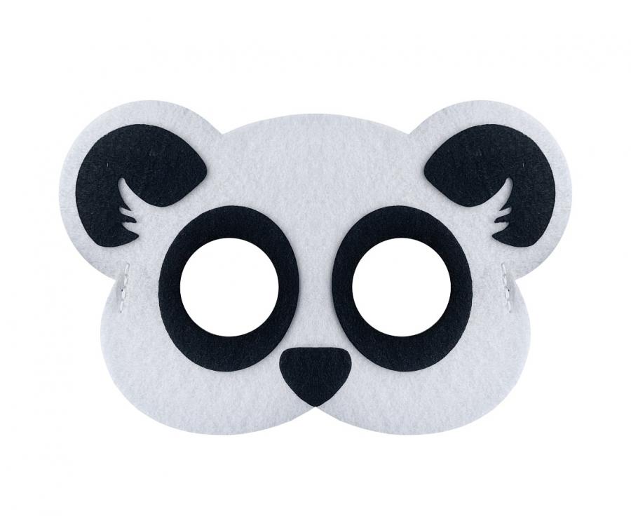 Filca pandas maska bērniem — balta/melna maska ar elastīgu gumiju
