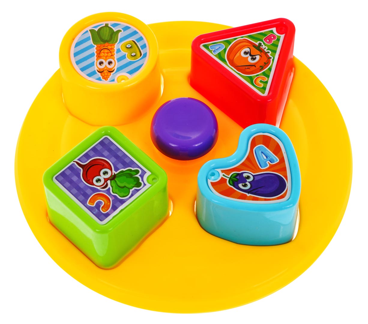 krāsains formu šķirošanas šķīvis ar dārzeņu attēliem bērniem