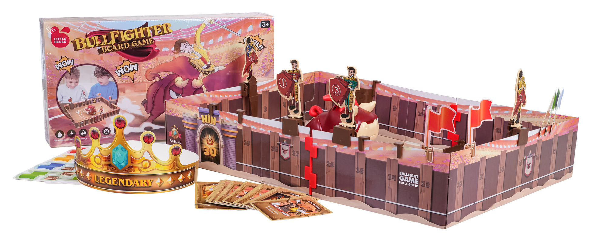 Galda spēles “Bullfighter Board Game” komplekts ar arēnas laukumu, figūriņām, kārtīm un kroni “Legendary”