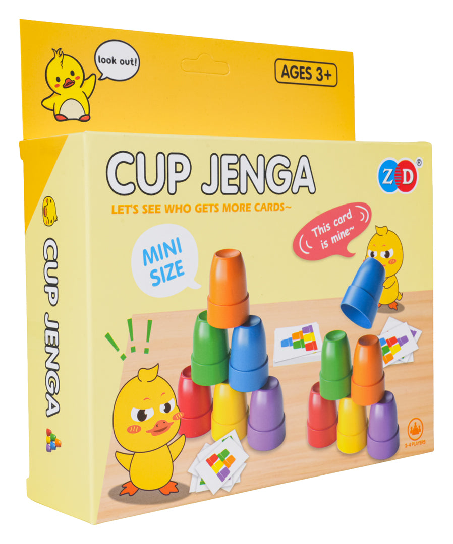 Galda spēle Cup Jenga ar krāsainiem kausiņiem un uzdevumu kartītēm, 3+