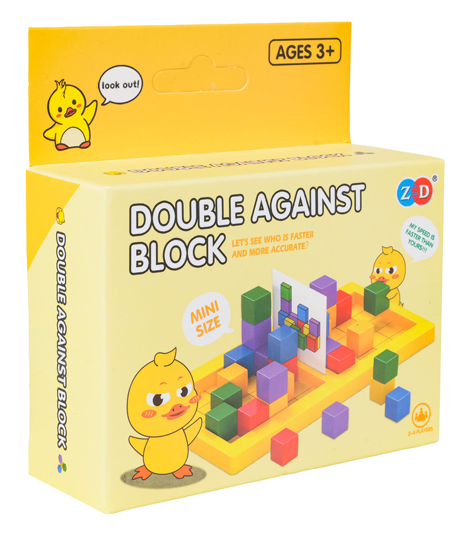 Galda spēle Double Against Block ar krāsainiem klucīšiem un uzdevumu kartītēm, 3+