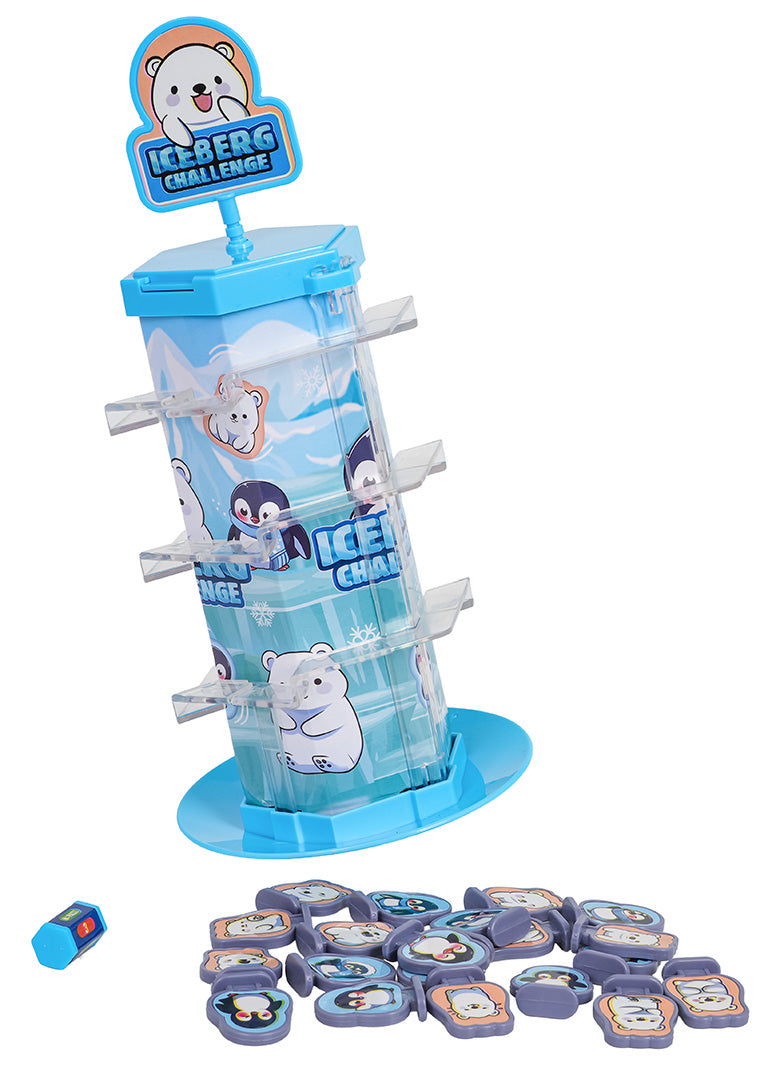 galda spēle Iceberg Challenge ar ledus torni, pingvīniem un leduslāču spēles žetoniem