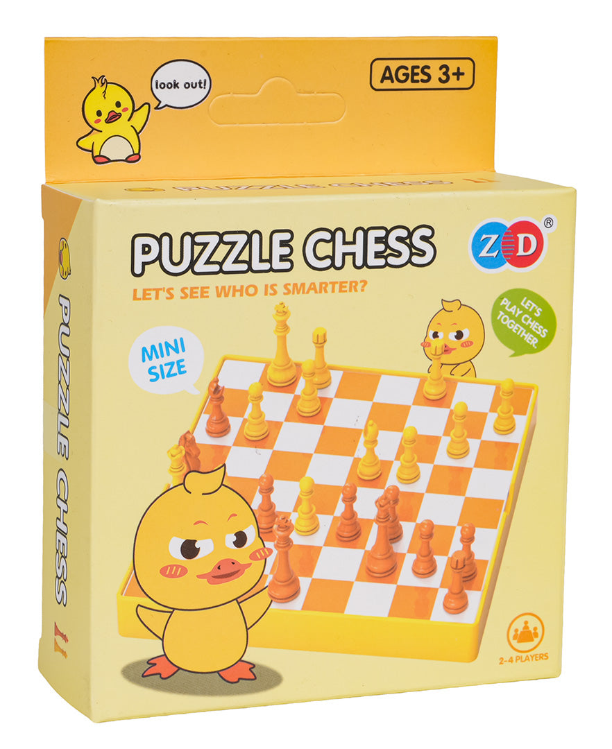 Galda spēle Puzzle Chess ar šaha figūrām, spēles laukumu un uzdevumu kartītēm