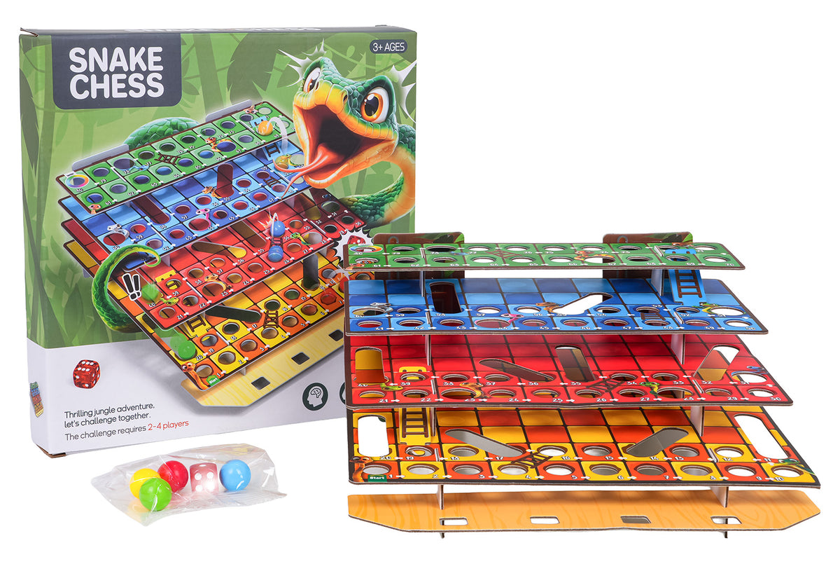 Galda spēle Snake Chess 3D ar četrstāvu laukumu, figūrām un iepakojumu