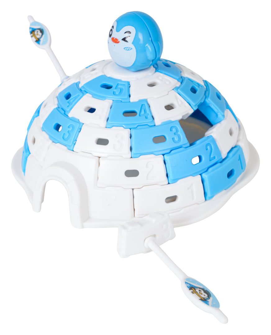 Galda spēle Snow House Adventure ledus mājiņa ar pingvīnu un instrumentiem spēles laikā