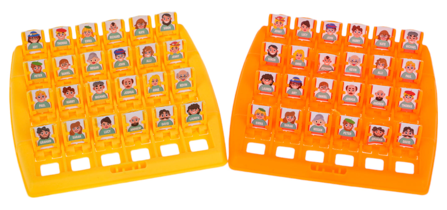 Galda spēle Uzmini kurš ar dzeltenu un oranžu spēles pamatni