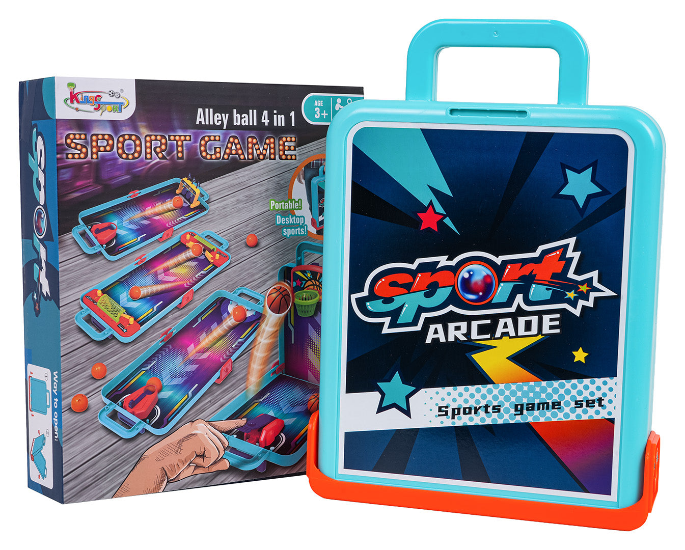 Galda sporta spēļu komplekts bērniem 4 vienā ar koferi un krāsainu iepakojumu Sport Arcade