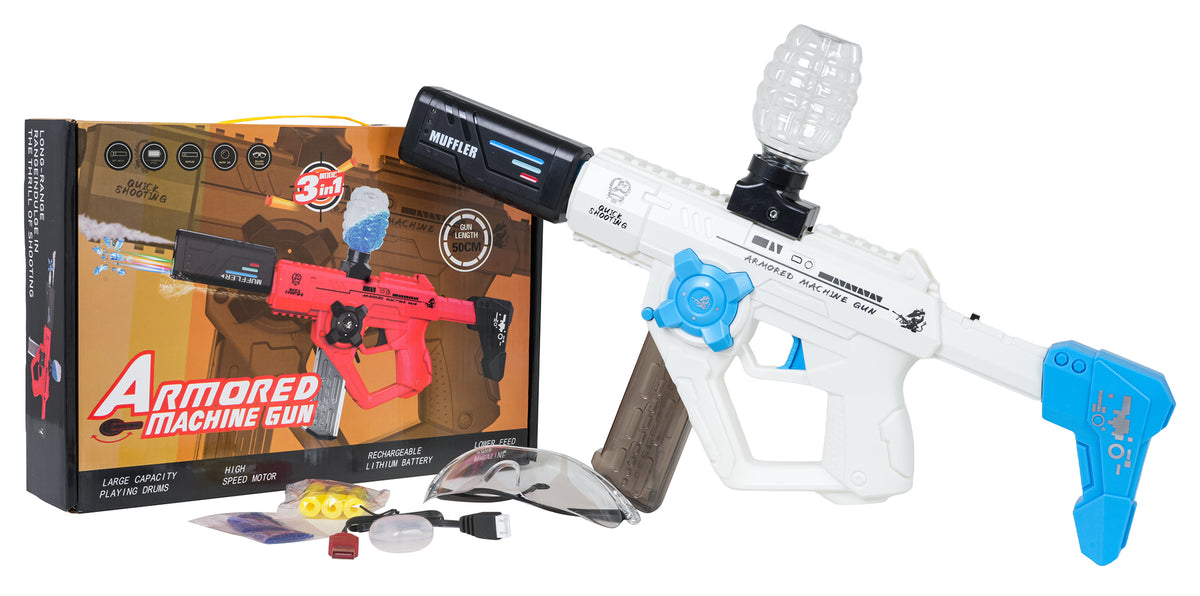 Gel Ball Blaster 3-in-1 ar želejas bumbiņām, putu lodītēm, aizsargbrillēm un USB uzlādi