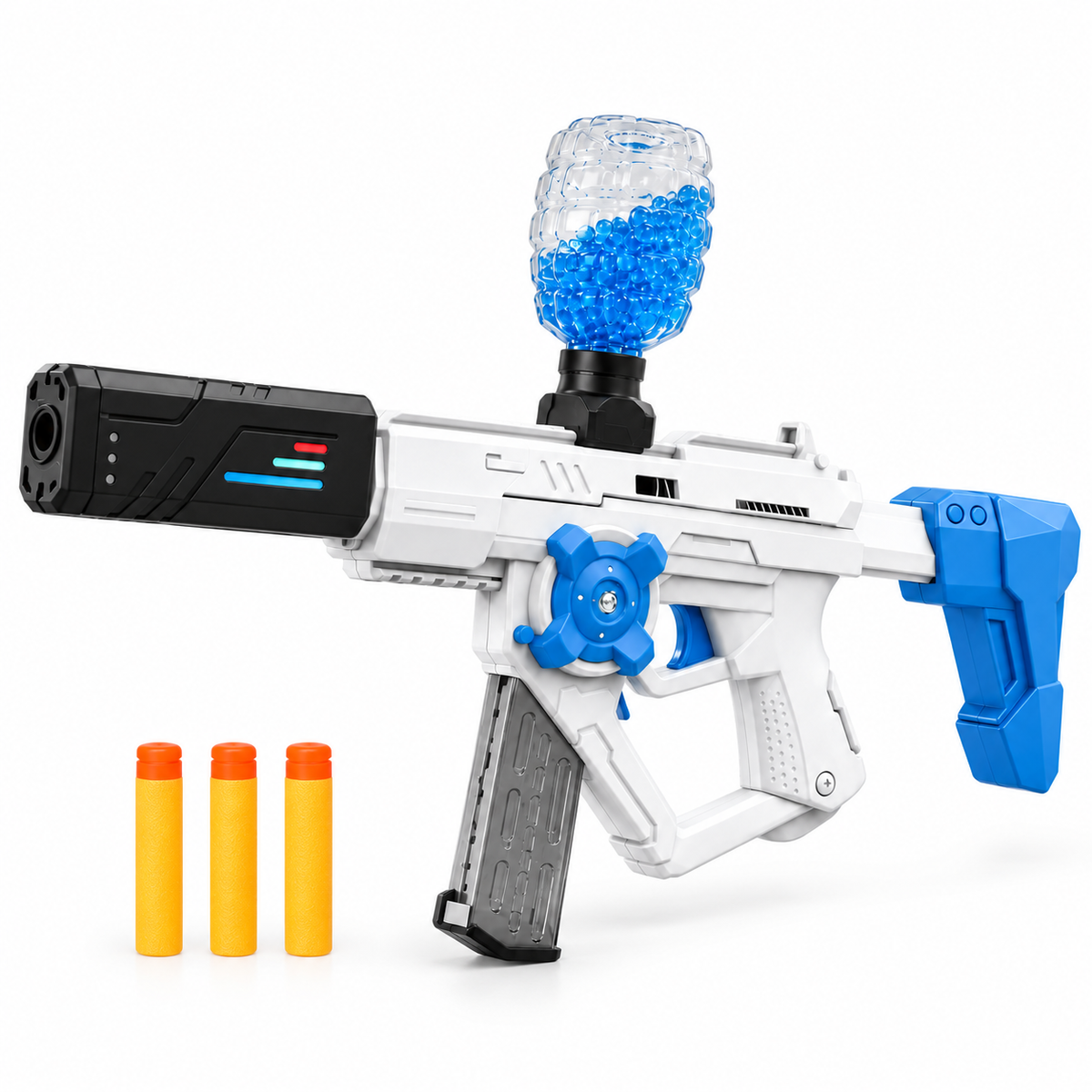 Gel Ball Blaster želejas bumbiņu pistole ar dūmu moduli un putu šautriņām