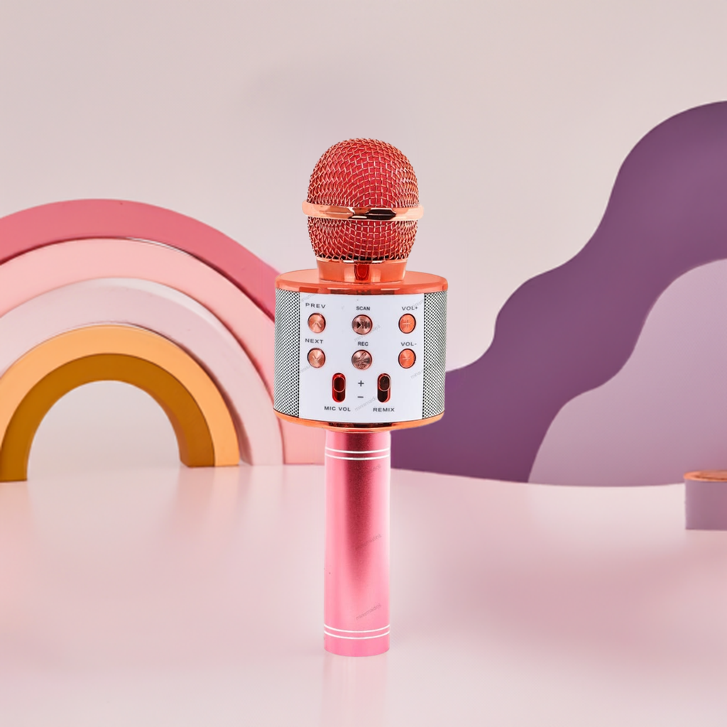 Bērnu karaokes mikrofons ar iebūvētu Bluetooth tumbiņu, rozā