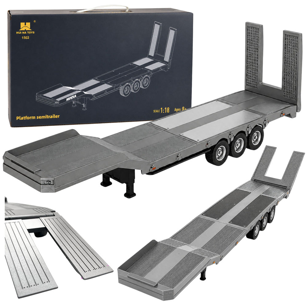 HUINA 1502 zema platformas piekabe Scania 770S modelim 1:18 pelēkā krāsā