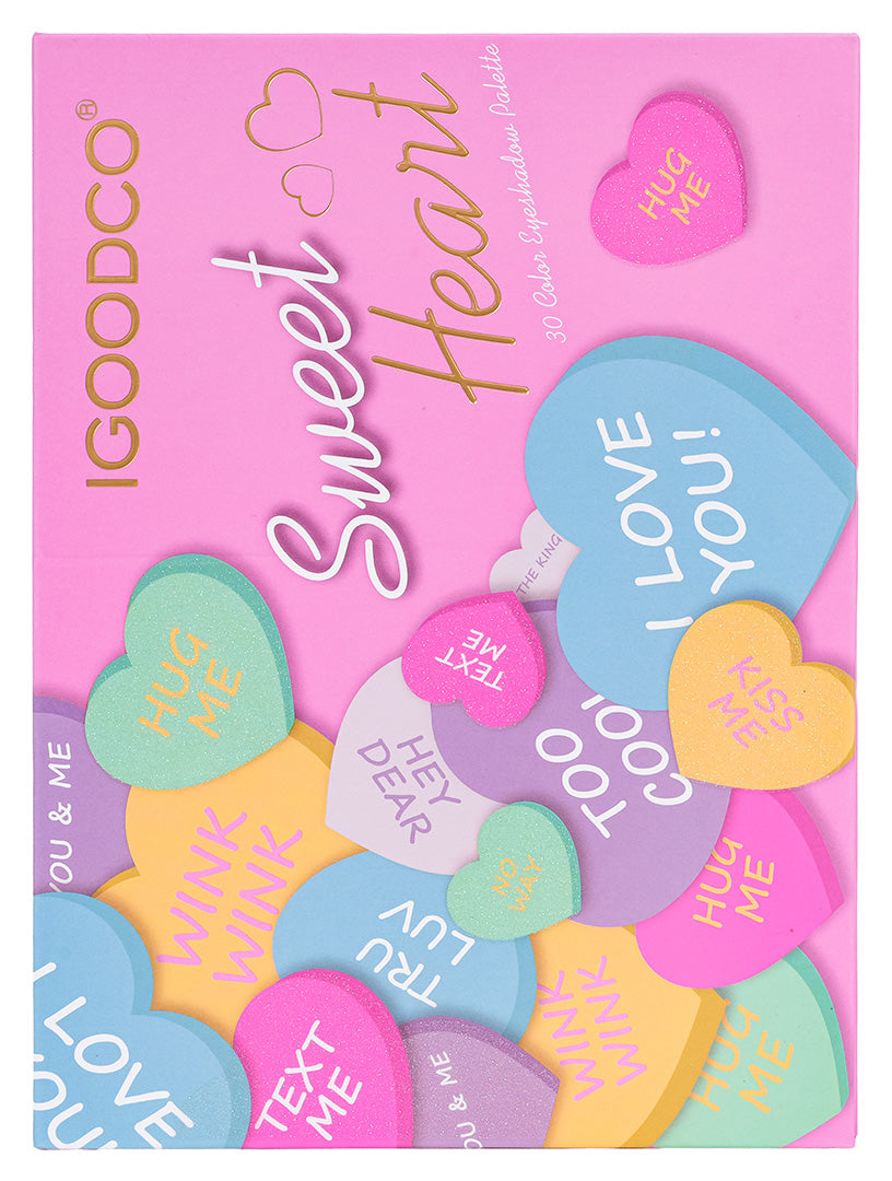 IGOODCO “Sweet Heart” acu ēnu palete, rozā vāciņš ar krāsainām sirsniņām un uzrakstu “I LOVE YOU!”