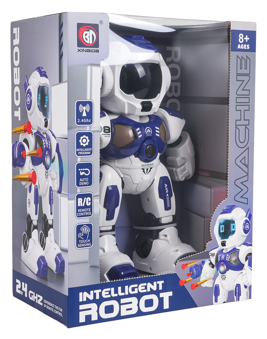 Tālvadības robots “Inteligent Robot” iepakojumā, balti zils ar gaismas efekta seju, 8+