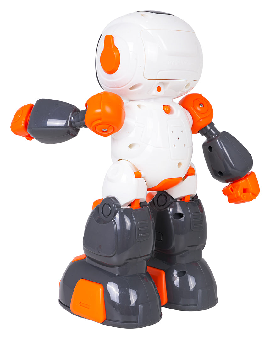 Interaktīvs robots Kids’ Buddy baltā, pelēkā un oranžā krāsā — aizmugures skats