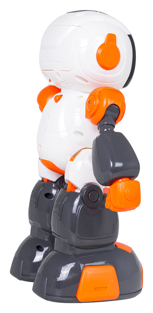 Interaktīvs robots Kids’ Buddy baltā, pelēkā un oranžā krāsā — sānskats