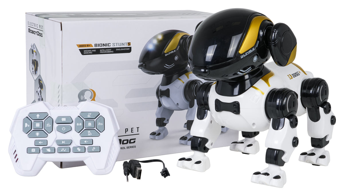 Interaktīvs robots suns ar tālvadības pulti, balss vadību, programmēšanu un uzlādes kabeli, 8+